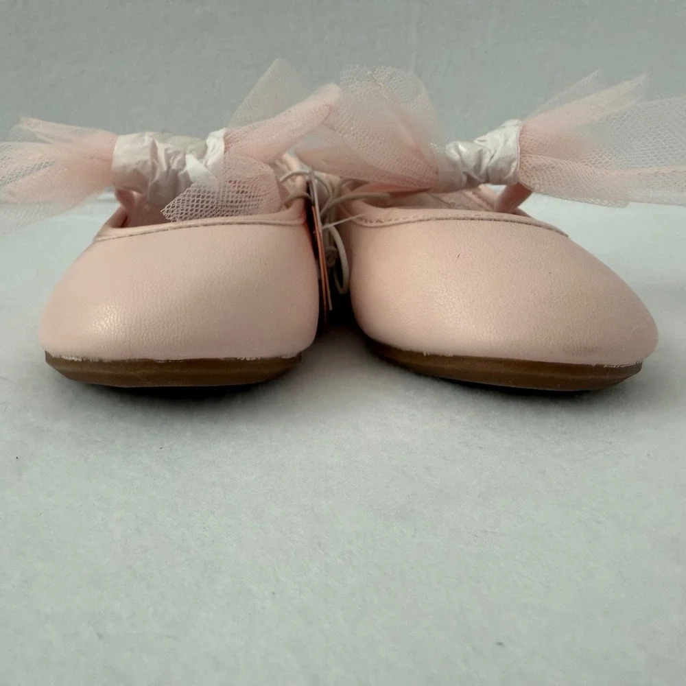Jumping‎ Beans Toddler Girls Pink Ballet Flats Tulle Bow Memory Foam Size 5 NEW